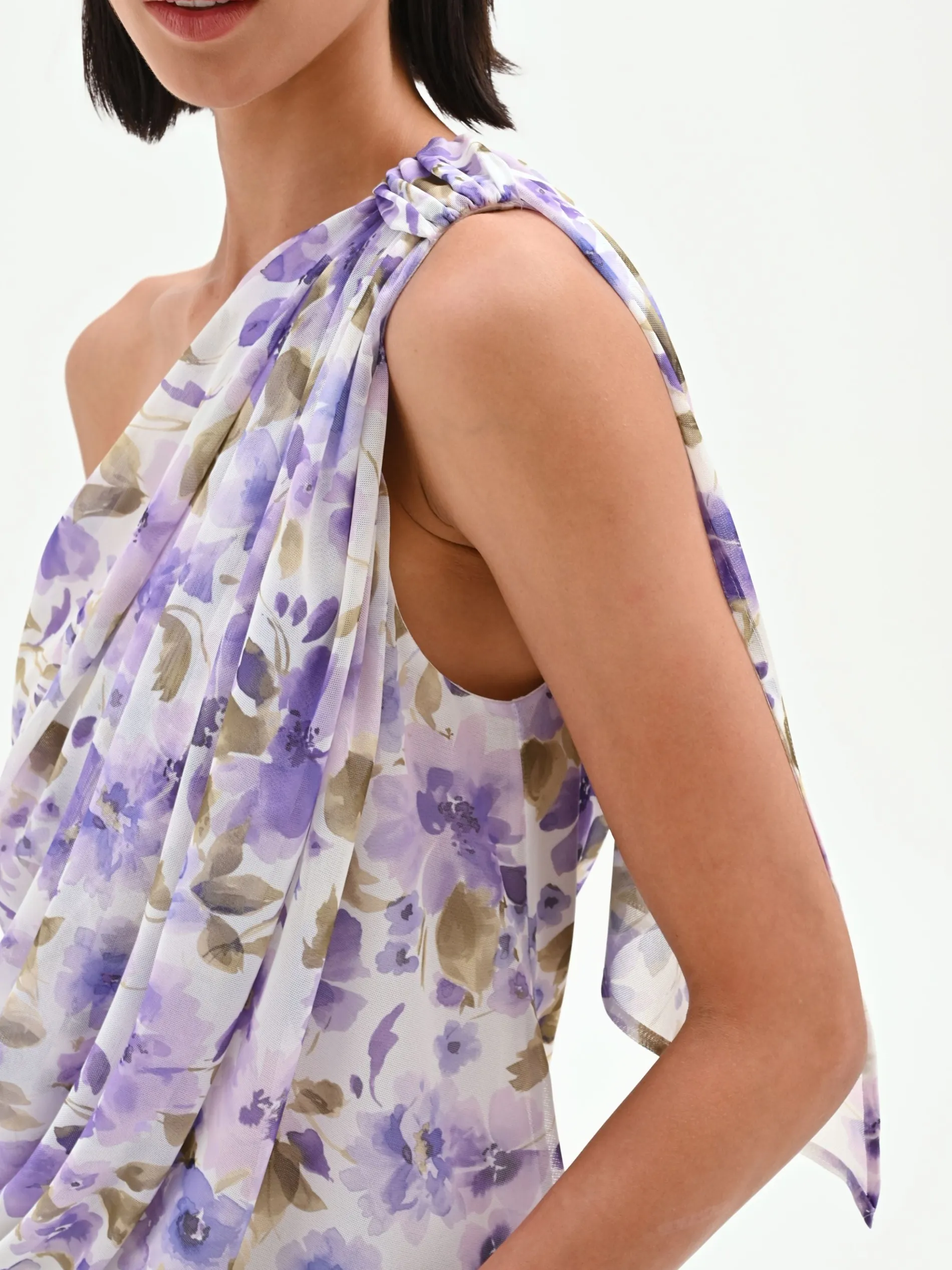 TOP MONOSPALLA VIOLA LILLA CON STAMPA FLOREALE