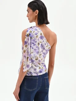 TOP MONOSPALLA VIOLA LILLA CON STAMPA FLOREALE