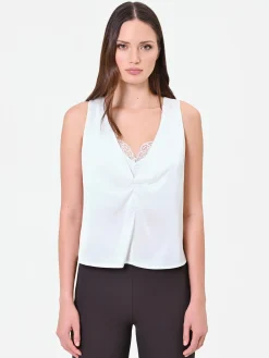 TOP PANNA IN RASO CON PIZZO