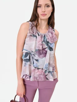 TOP ROSA ANTICO CON BALZE E STAMPA FLOREALE