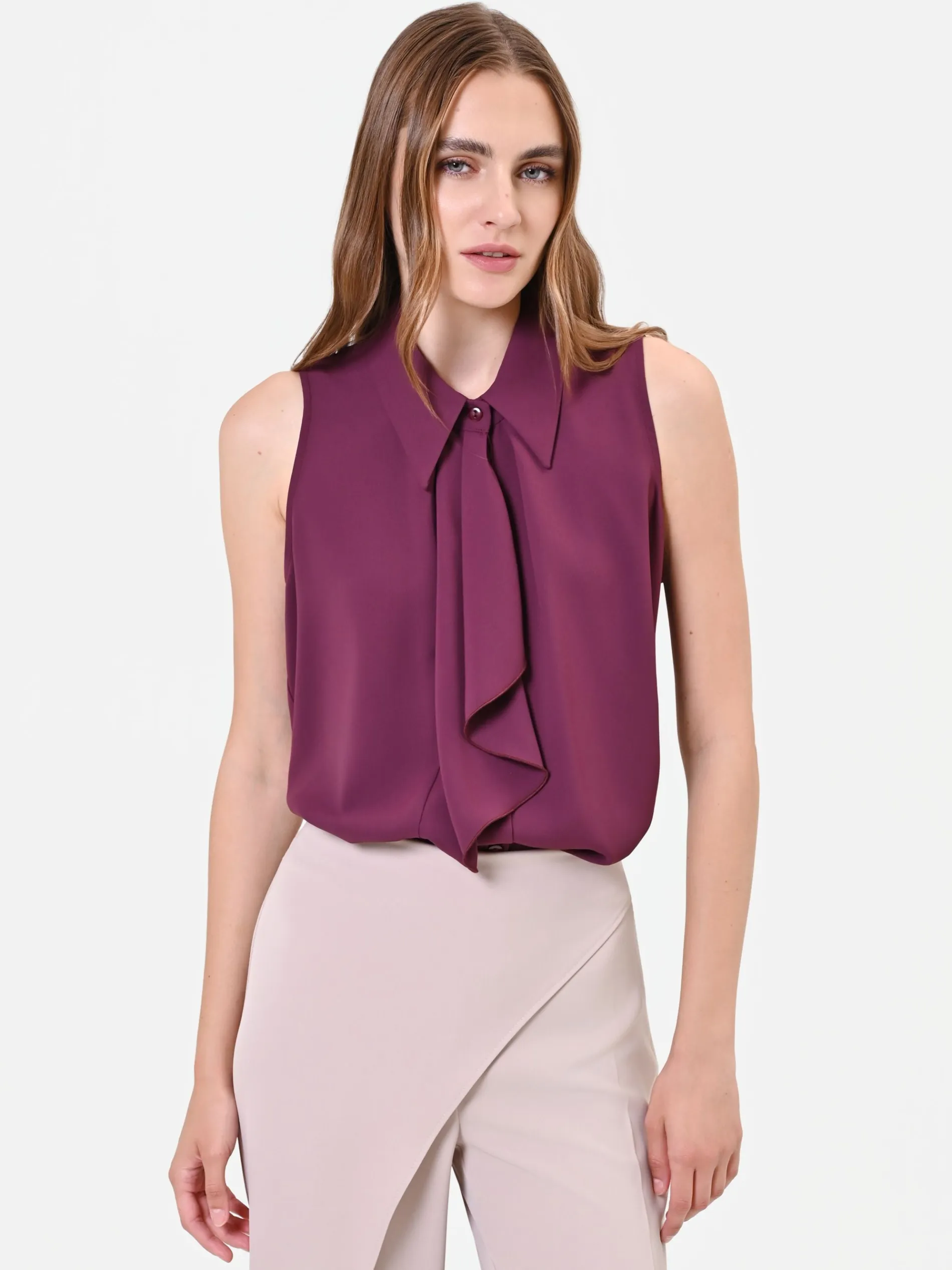 TOP SMANICATO BORDEAUX CON ROUCHE VERTICALE