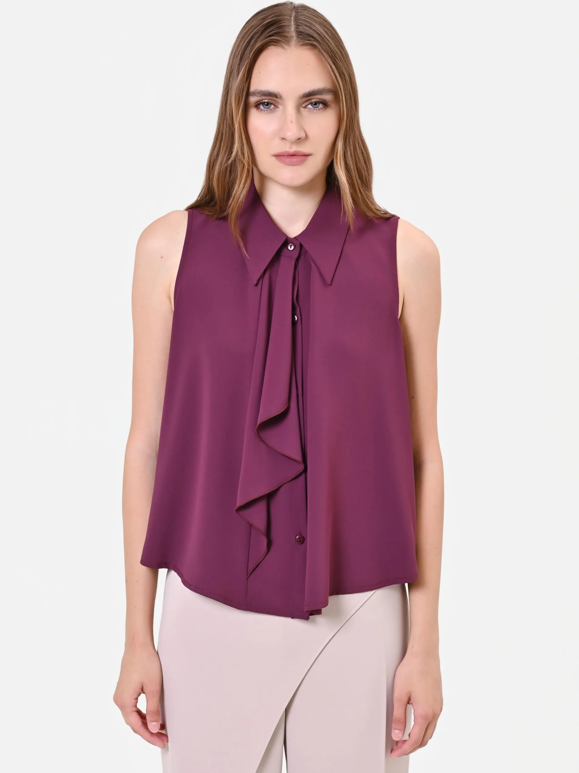 TOP SMANICATO BORDEAUX CON ROUCHE VERTICALE