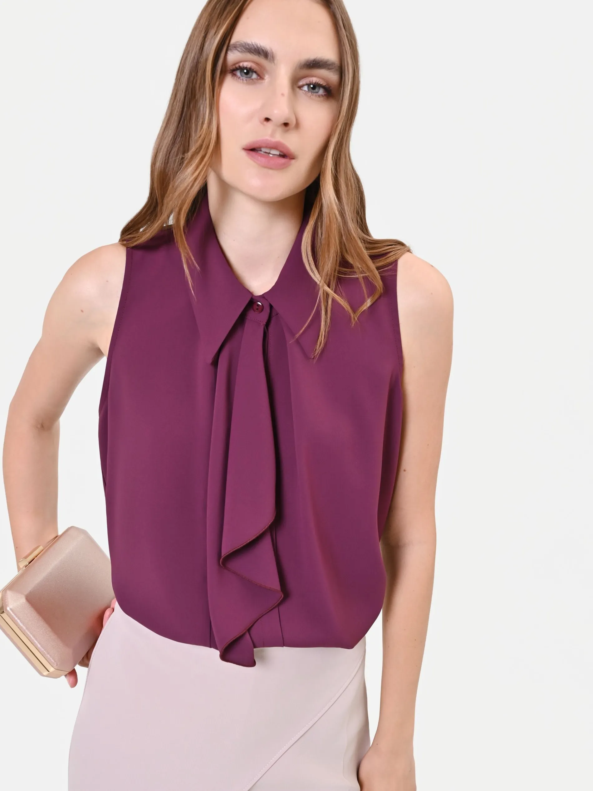 TOP SMANICATO BORDEAUX CON ROUCHE VERTICALE