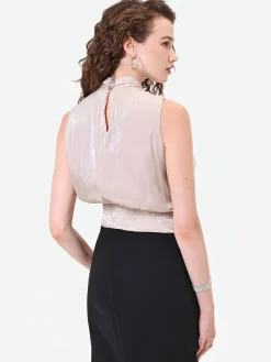 TOP TORTORA BEIGE CON FIOCCO LATERALE IN RASO