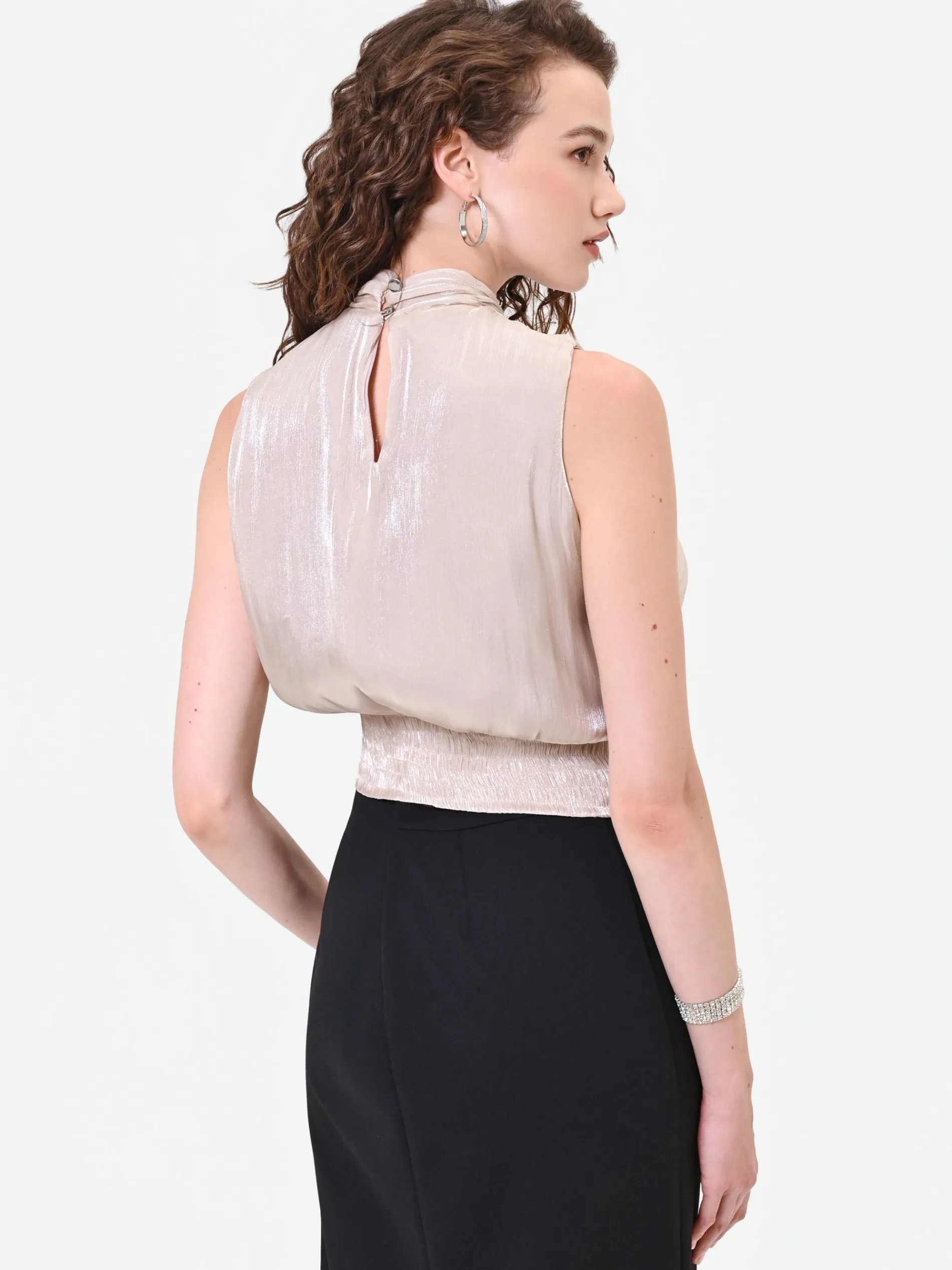 TOP TORTORA BEIGE CON FIOCCO LATERALE IN RASO
