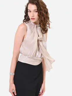 TOP TORTORA BEIGE CON FIOCCO LATERALE IN RASO