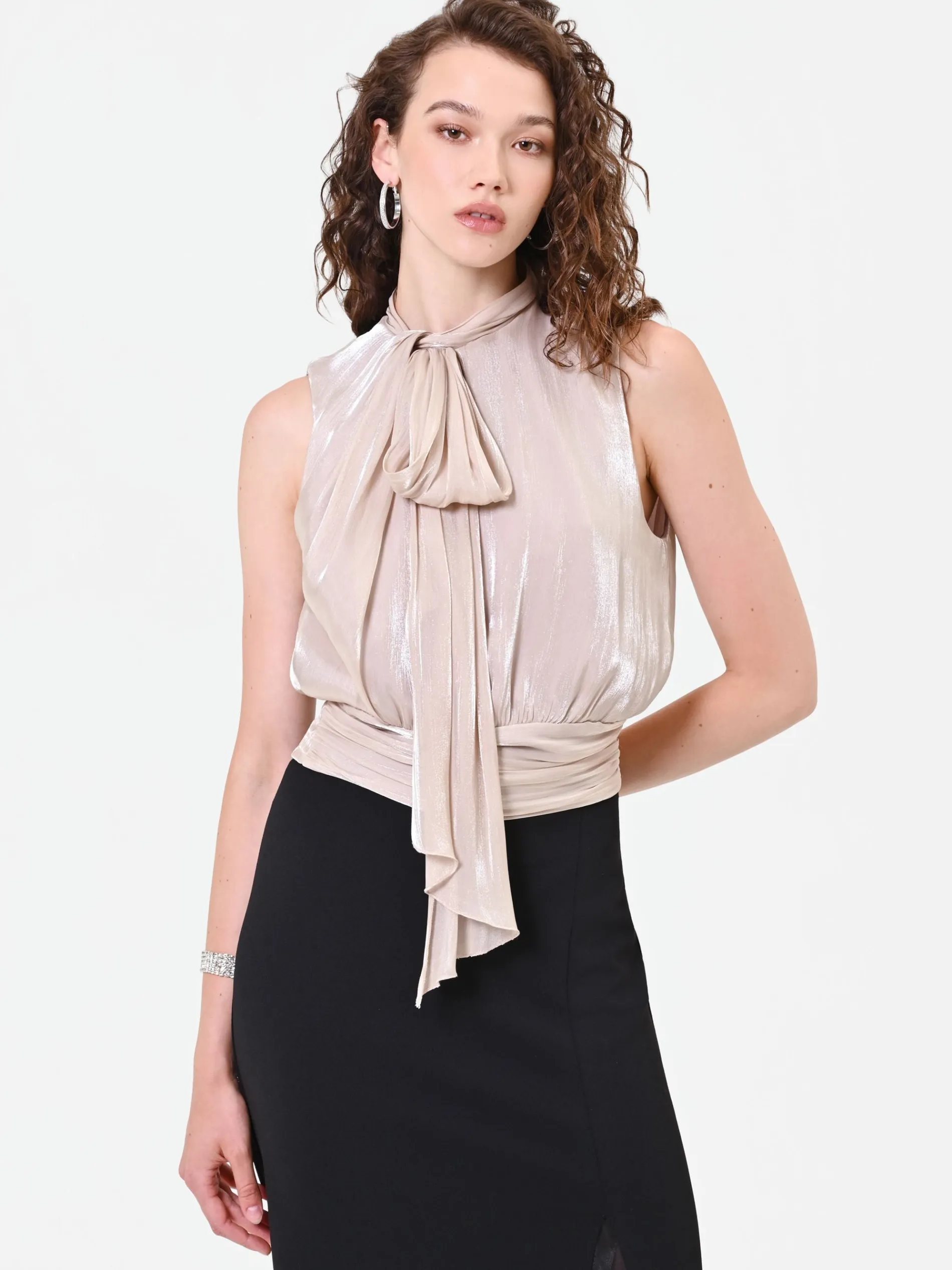 TOP TORTORA BEIGE CON FIOCCO LATERALE IN RASO
