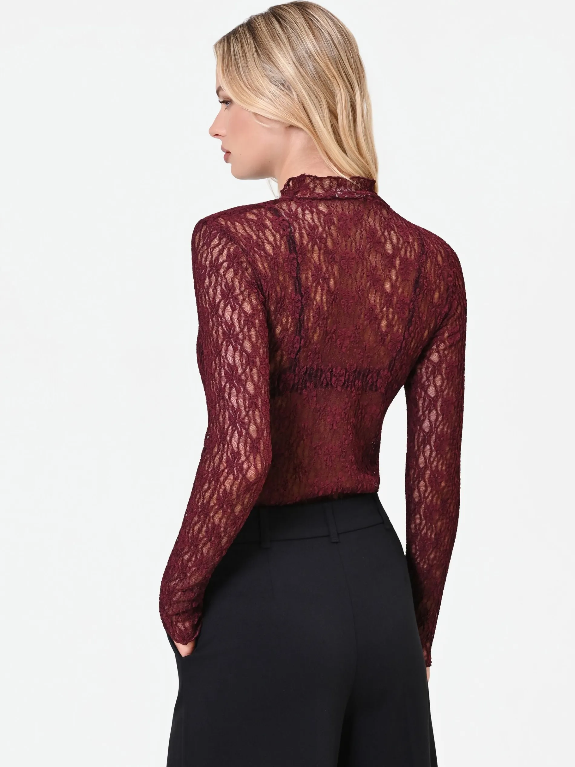 T-SHIRT IN PIZZO BORDEAUX ROSSO