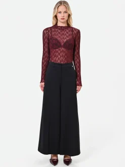T-SHIRT IN PIZZO BORDEAUX ROSSO