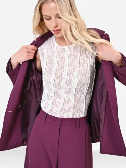 T-SHIRT IN PIZZO PANNA BIANCO CON DETTAGLI PLISSÉ