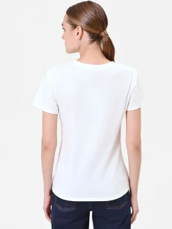 T-SHIRT PANNA CON APPLICAZIONI GIOIELLO