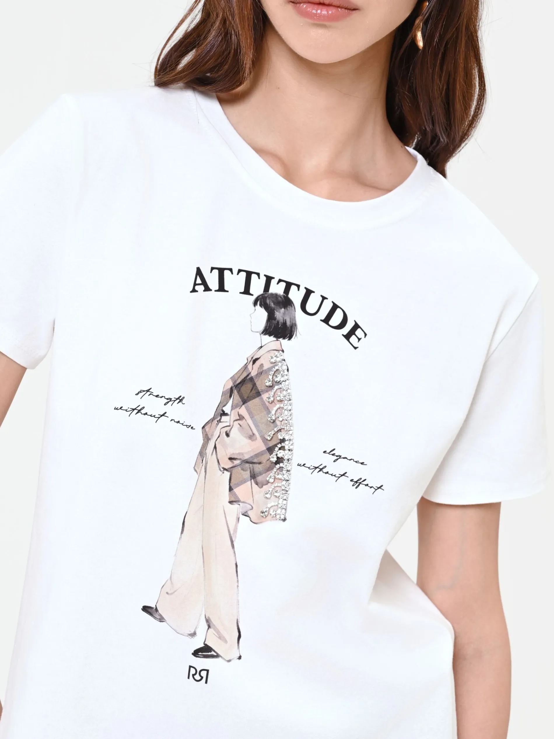 T-SHIRT PANNA CON STAMPA GRAFICA "ATTITUDE"