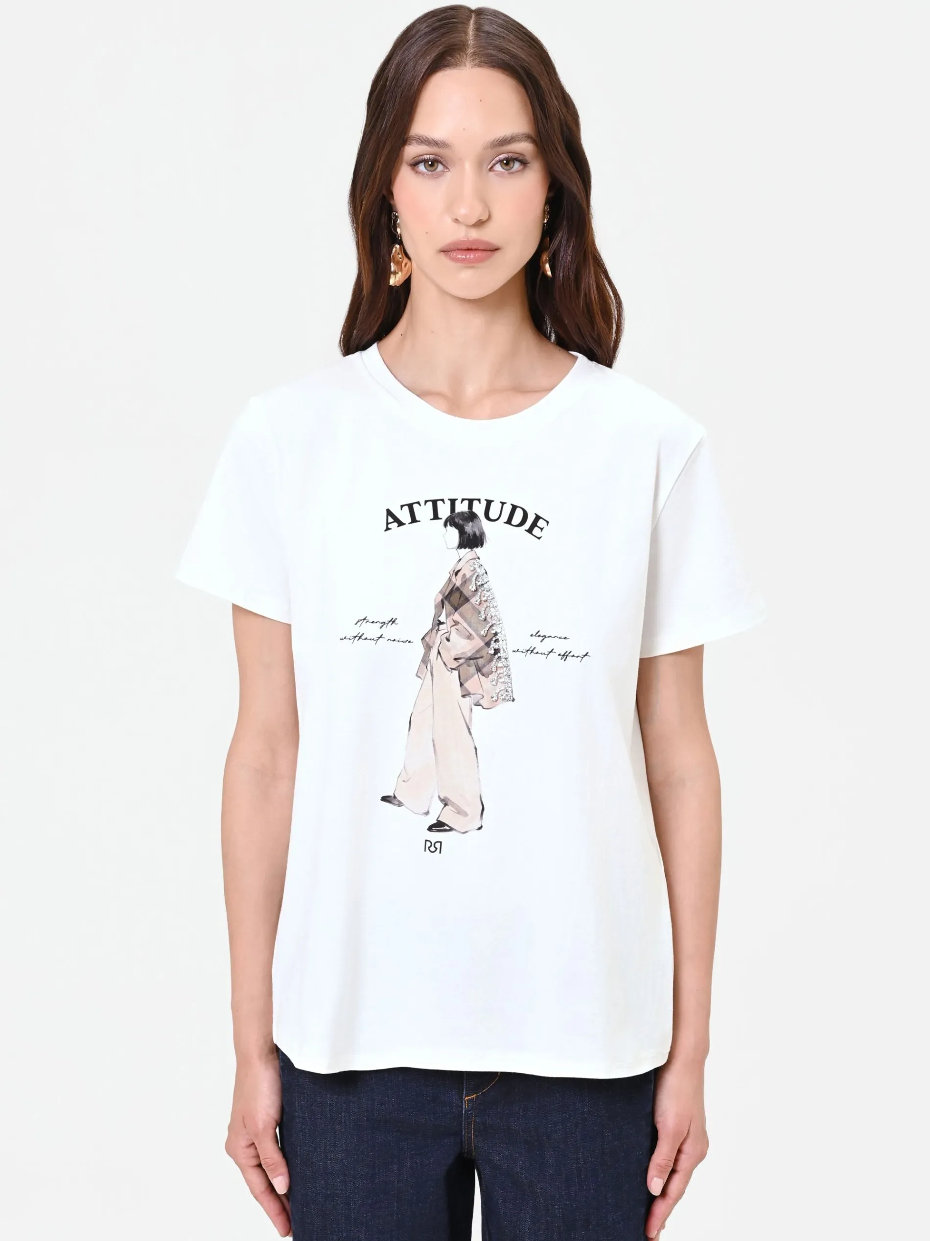 T-SHIRT PANNA CON STAMPA GRAFICA "ATTITUDE"