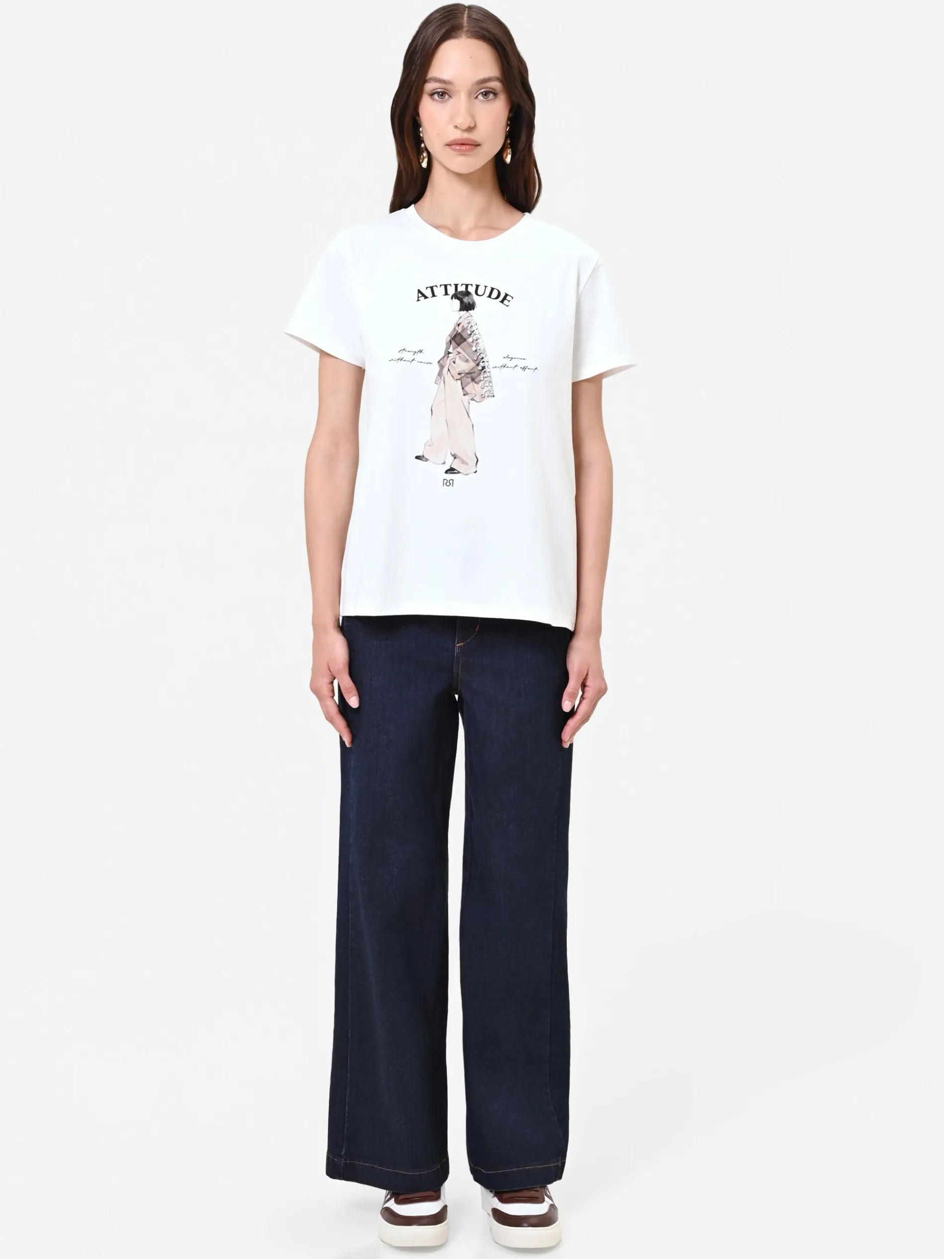 T-SHIRT PANNA CON STAMPA GRAFICA "ATTITUDE"