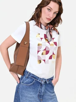 T-SHIRT PANNA CON STAMPA GRAFICA LAMINATA