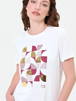 T-SHIRT PANNA CON STAMPA GRAFICA LAMINATA