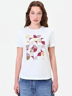 T-SHIRT PANNA CON STAMPA GRAFICA LAMINATA