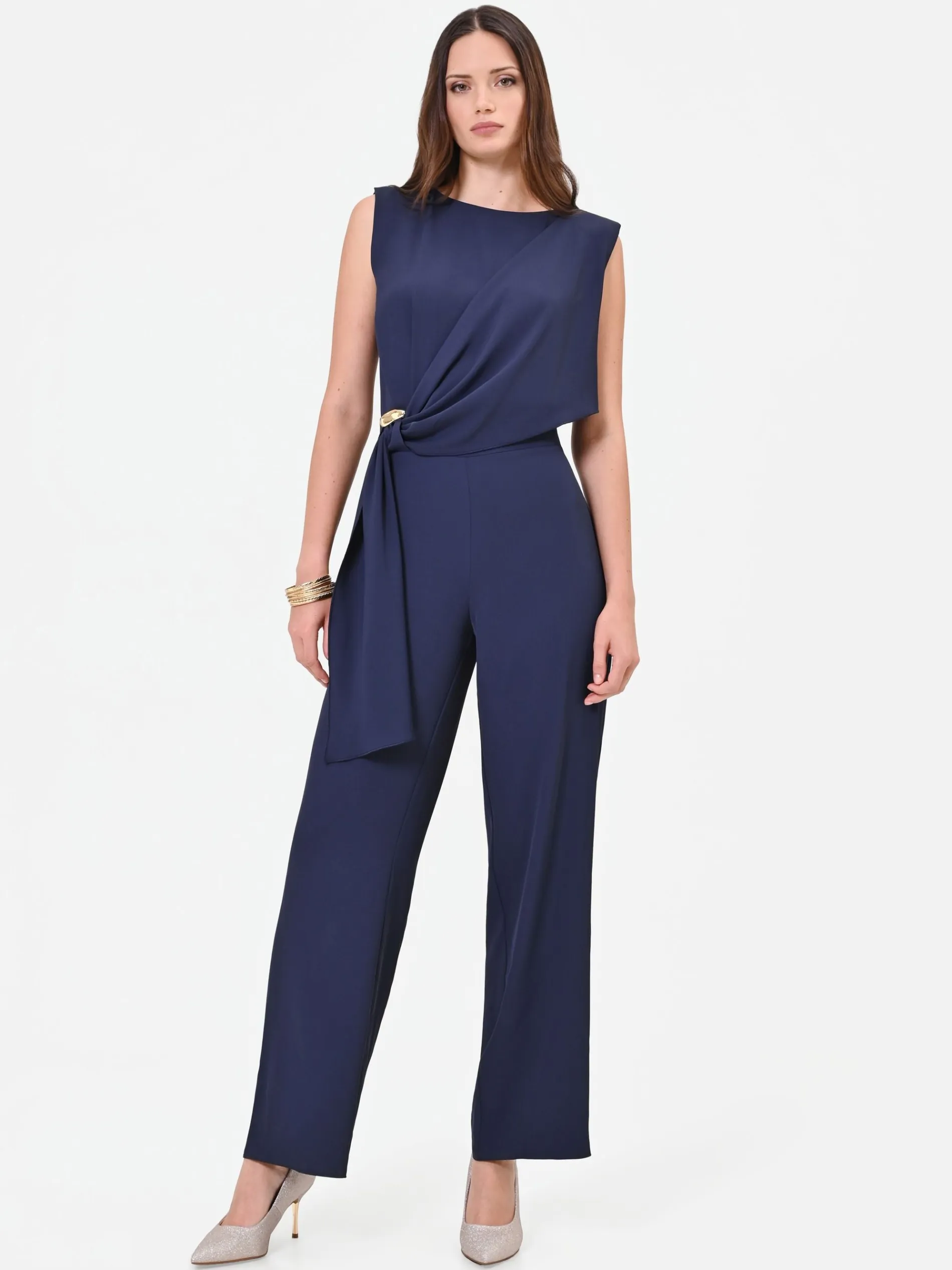 TUTA BLU NAVY CON PANTALONE PALAZZO E DRAPPEGGIO