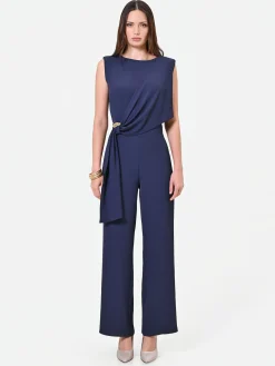 TUTA BLU NAVY CON PANTALONE PALAZZO E DRAPPEGGIO
