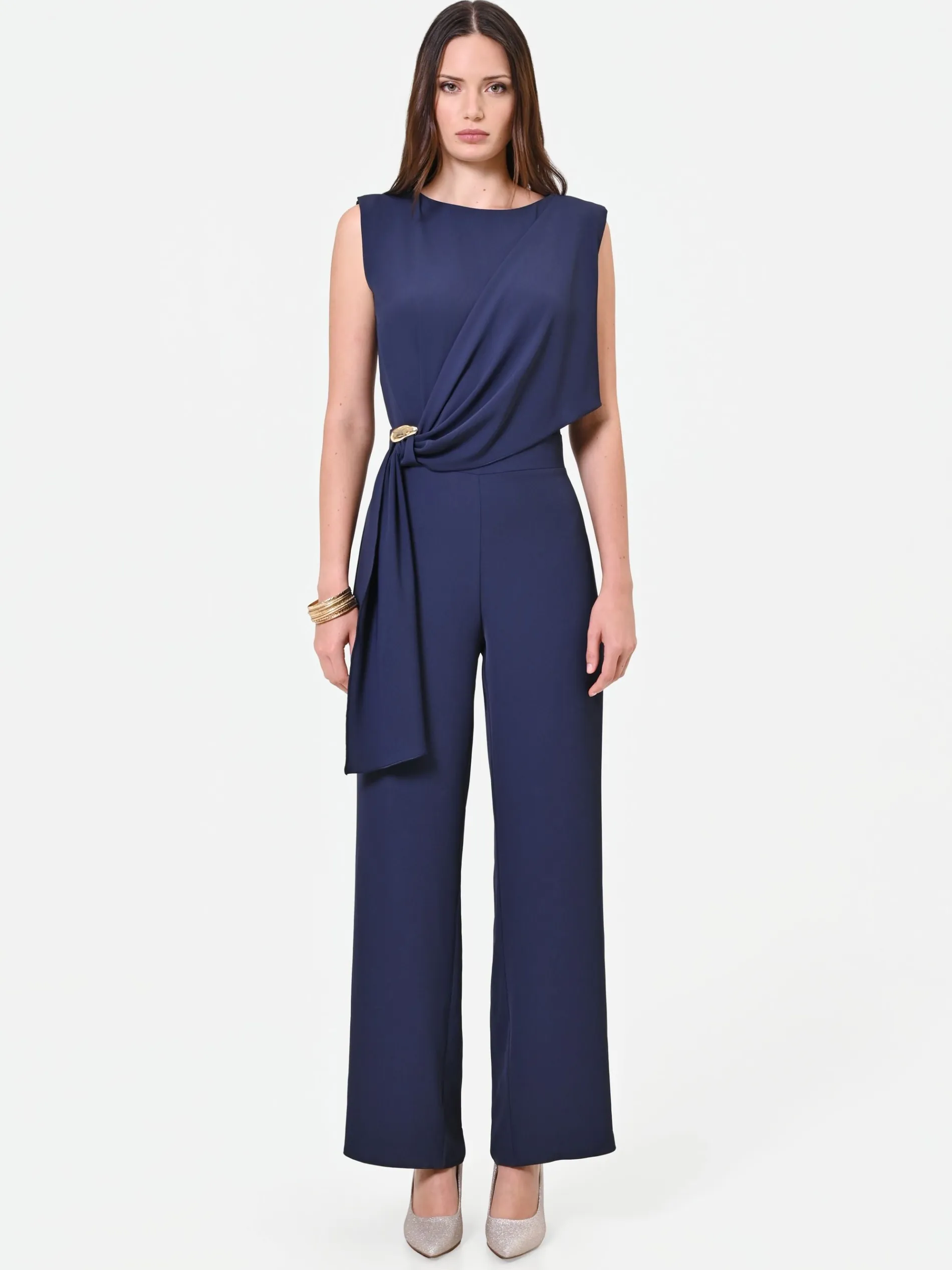 TUTA BLU NAVY CON PANTALONE PALAZZO E DRAPPEGGIO