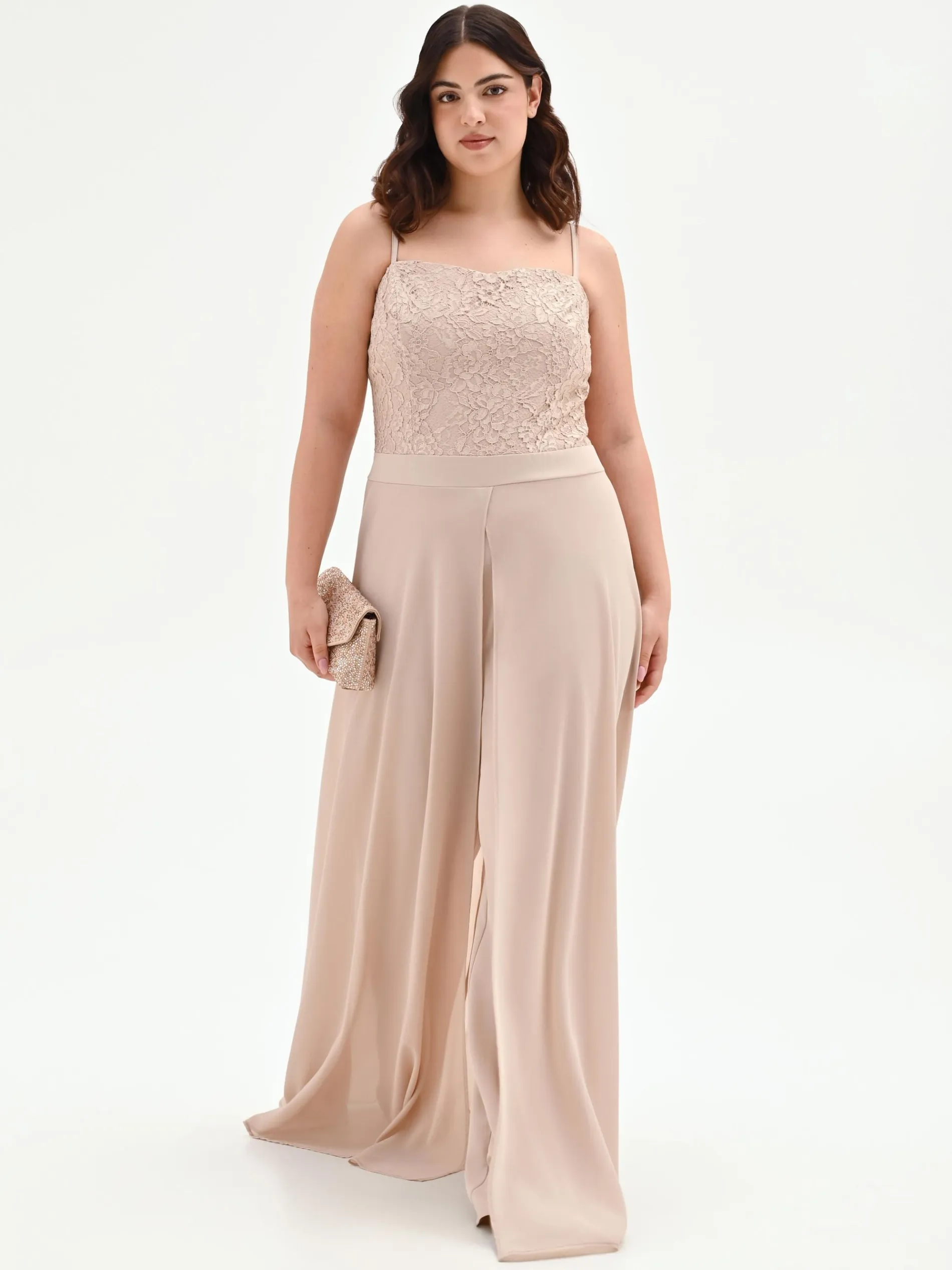 TUTA CURVY TORTORA BEIGE CON CORPETTO IN PIZZO
