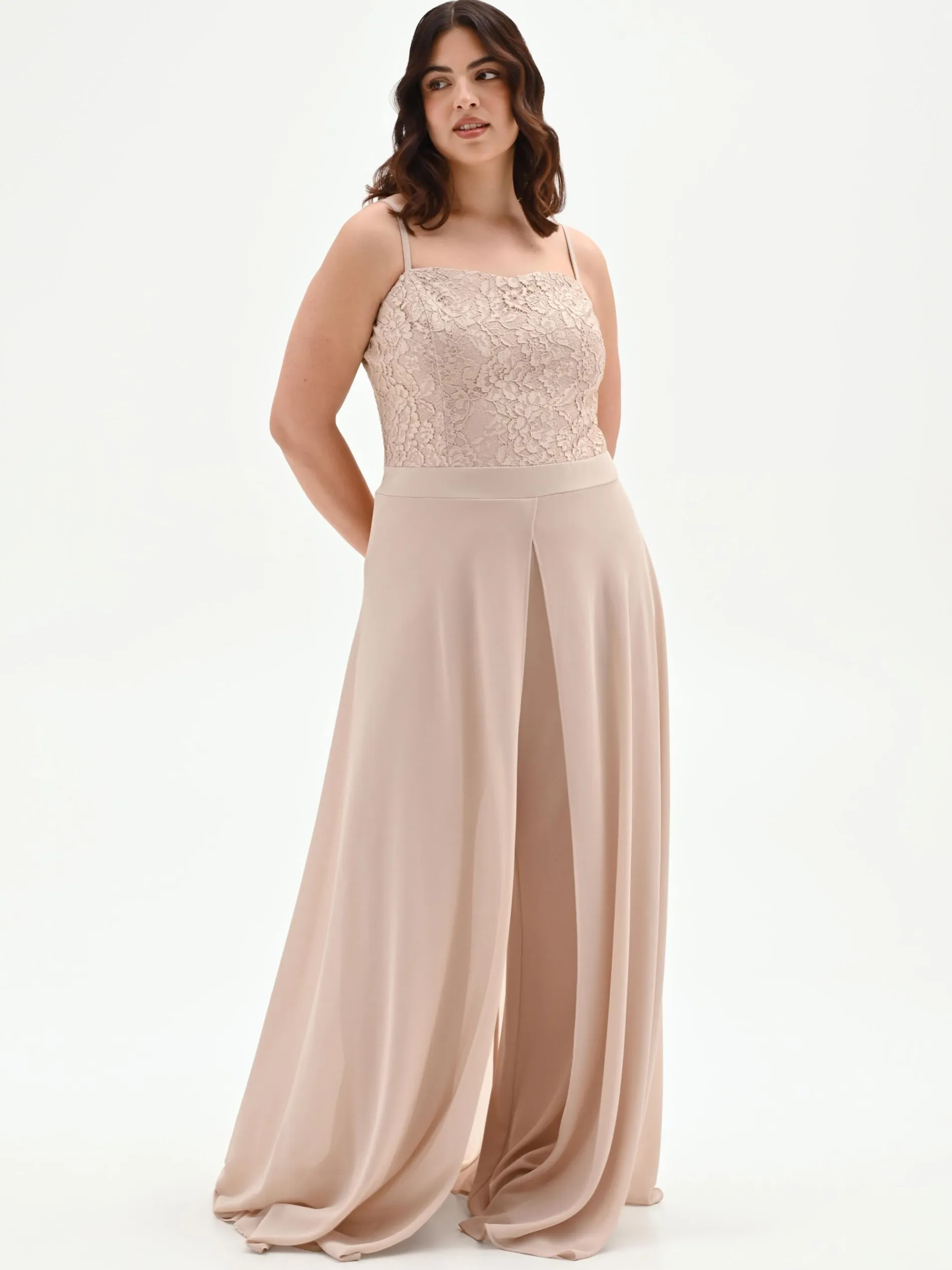 TUTA CURVY TORTORA BEIGE CON CORPETTO IN PIZZO