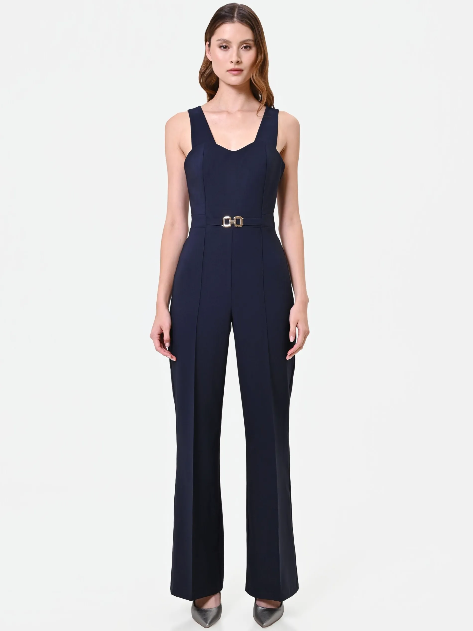 TUTA ELEGANTE BLU NAVY CON PANTALONE A GAMBA AMPIA