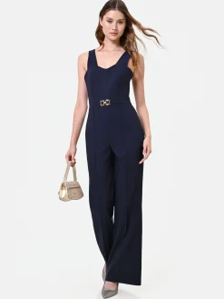 TUTA ELEGANTE BLU NAVY CON PANTALONE A GAMBA AMPIA