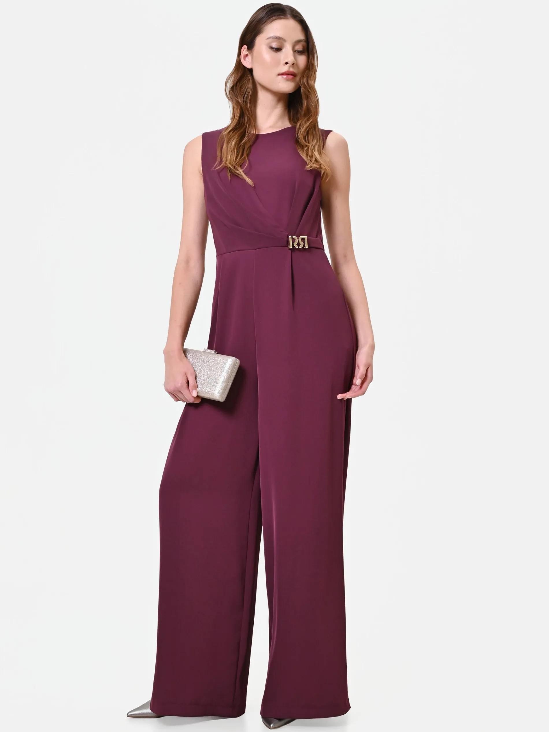 TUTA ELEGANTE BORDEAUX CON DRAPPEGGIO ASIMMETRICO