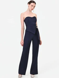 TUTA INTERA BLU NAVY CON BUSTINO E DRAPPEGGIO