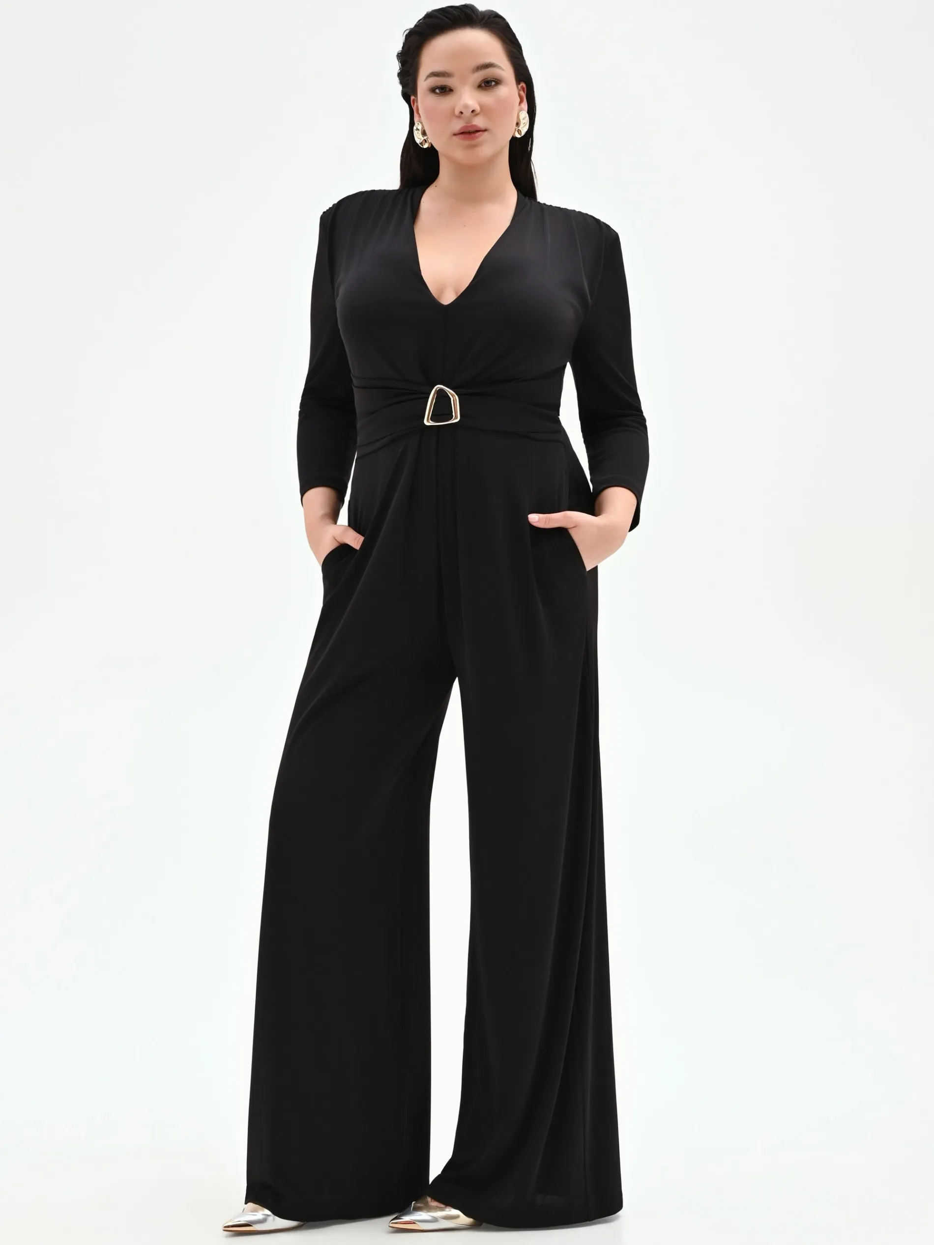 TUTA NERA CURVY PALAZZO IN JERSEY FLUIDO
